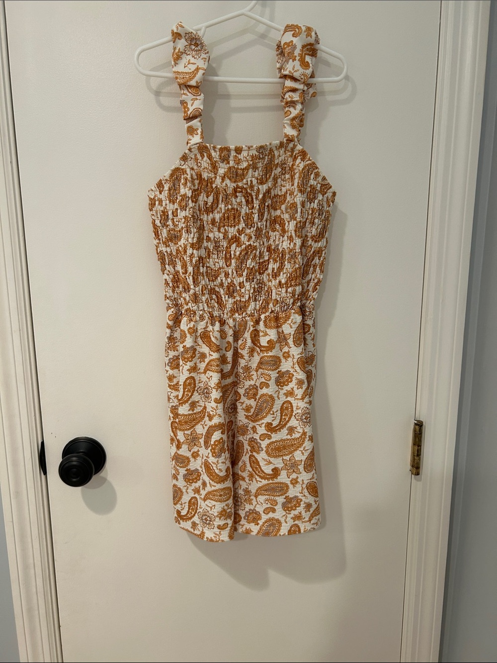 Xtraordinary Mustard and White Smocked Paisley One-Piece Romper